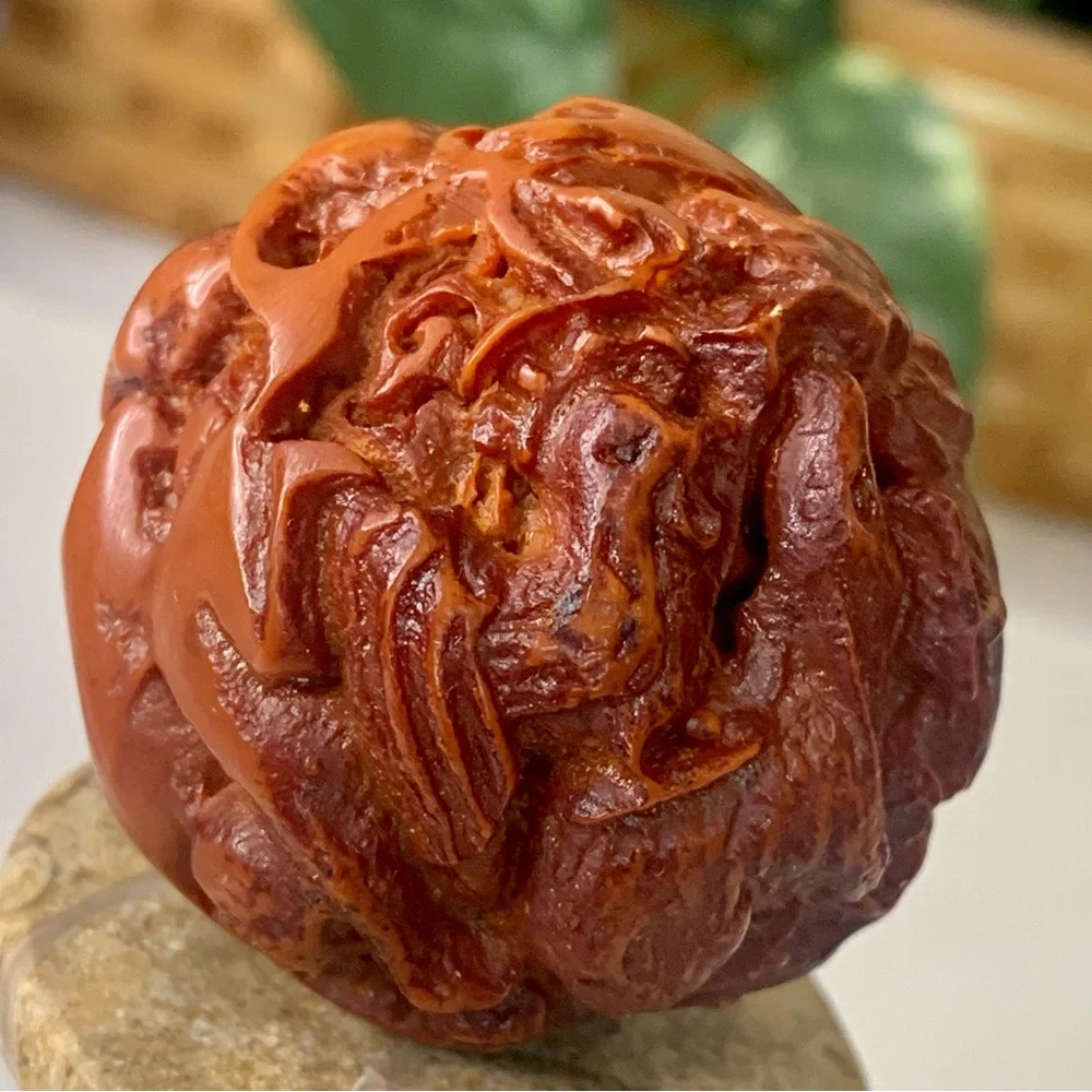 Faux Red Amber Carved Chinese Zodiac Ball 12 Animals Vintage Figurine Carving